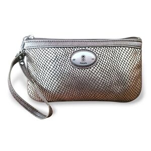 Fossil Metallic Snake Embossed Leather Wristlet | Zip Top